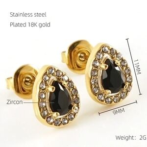 18K Gold Plated‎ Water Droplet Earrings-Stainless Steel - Rhinestones NEW